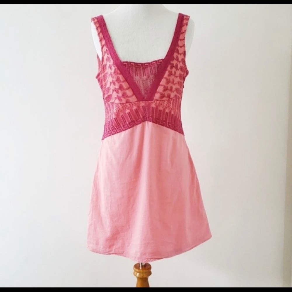 Free People pink embroidered lace v-neck dress S